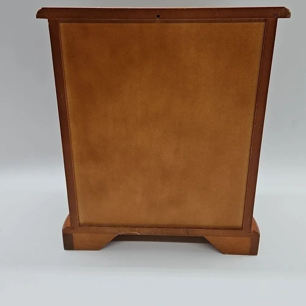 Vtg Wood Jewelry Box Armoire Chest Etched Floral Glass Door Light Oak 11